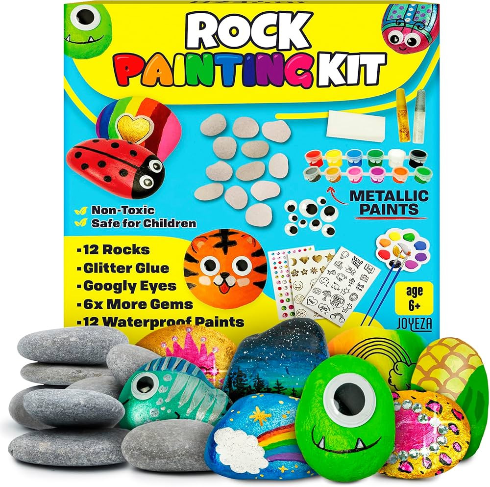 JOYEZA Rock Painting Kit Deluxe, Arts and Crafts for Girls Boys Age 6+, 12 Rocks Tween Gift Art S... | Amazon (US)