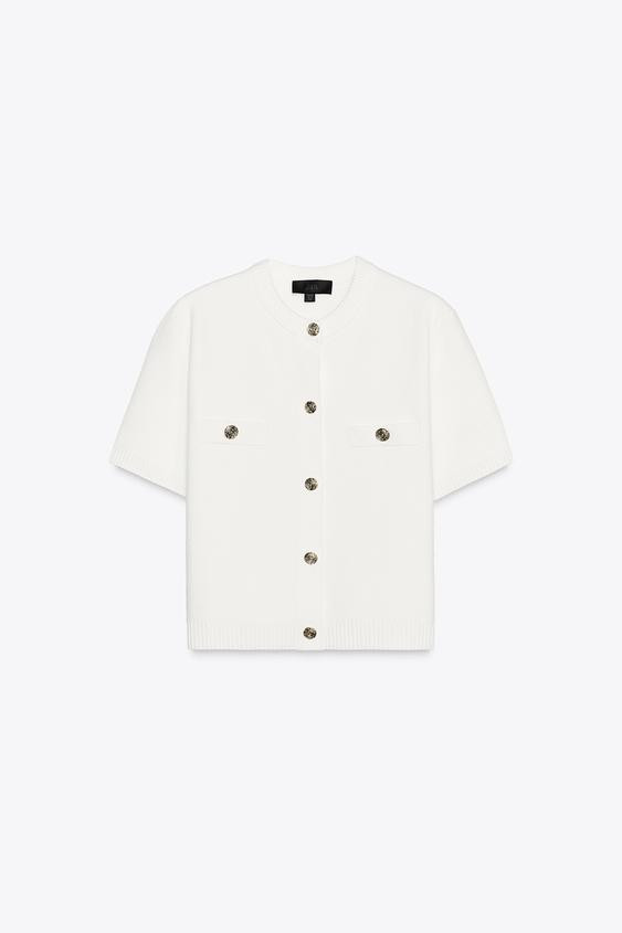 SHORT SLEEVE KNIT CARDIGAN White Pastel pink Yellow | Zara UK