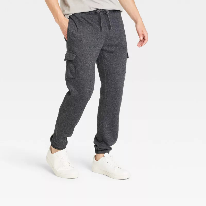 Men's Ultra Soft Fleece Tapered Cargo Pants - Goodfellow & Co™ Charcoal Gray L | Target