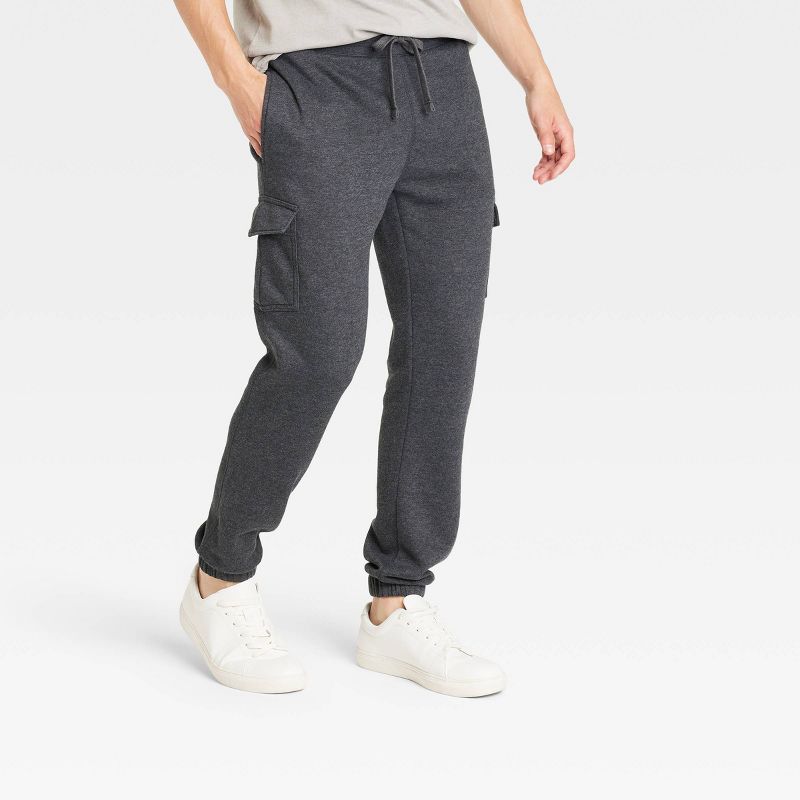 Men&#39;s Ultra Soft Fleece Tapered Cargo Pants - Goodfellow &#38; Co&#8482; Charcoal Gray L | Target