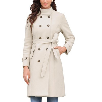 INSPIRE CHIC Women's Double Breasted Elegant Long Sleeve Winter Trench Pea Coat with Pockets Beige Medium | Target