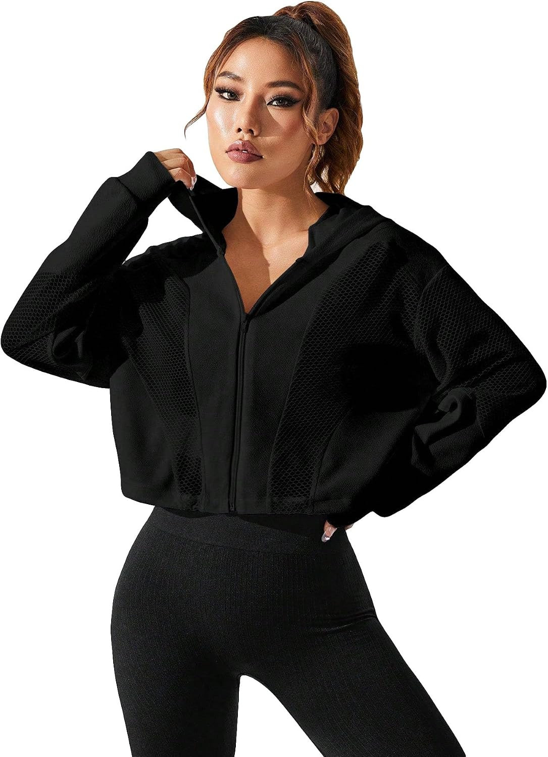 SweatyRocks Women's Activewear Long Sleeve Sheer Mesh Hooded Full Zip Sports Track Jacket | Amazon (CA)