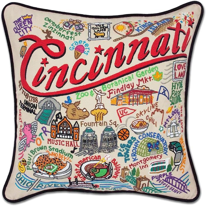 Catstudio Cincinnati Hand Embroidered Decorative Throw Pillow | Amazon (US)