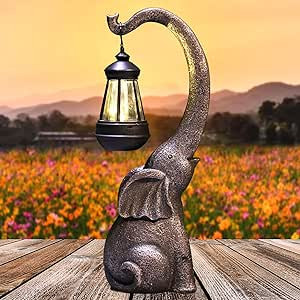 IVCOOLE 15 inch Outdoor Sculpture Figurine Statue Elephant with Solar Powered LED Lights, Garden ... | Amazon (US)