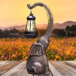 IVCOOLE 15 inch Outdoor Sculpture Figurine Statue Elephant with Solar Powered LED Lights, Garden ... | Amazon (US)