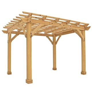 Yardistry 10 ft. x 12 ft. Meridian Cedar Pergola with Multilevel Crisscross Trellis Roof YM11921 ... | The Home Depot