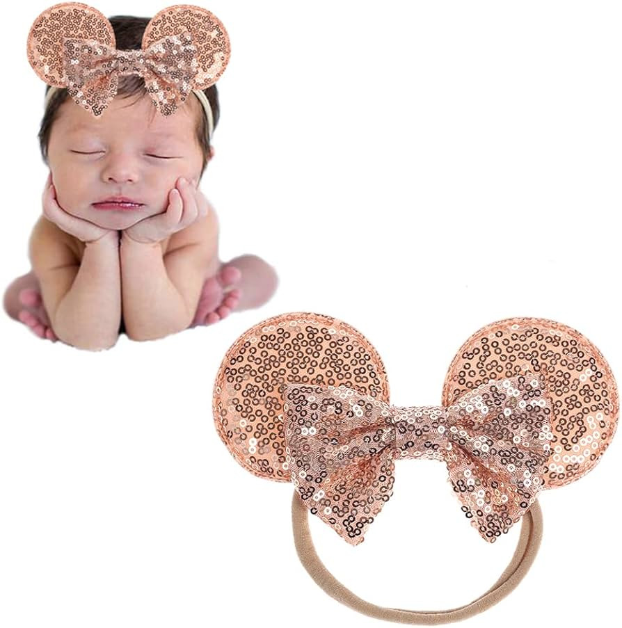 JIAHANG Mouse Ears Sequin Bow Nylon Hairband, Hair Bow Nylon Headband, Soft Elastic Costume Headw... | Amazon (US)