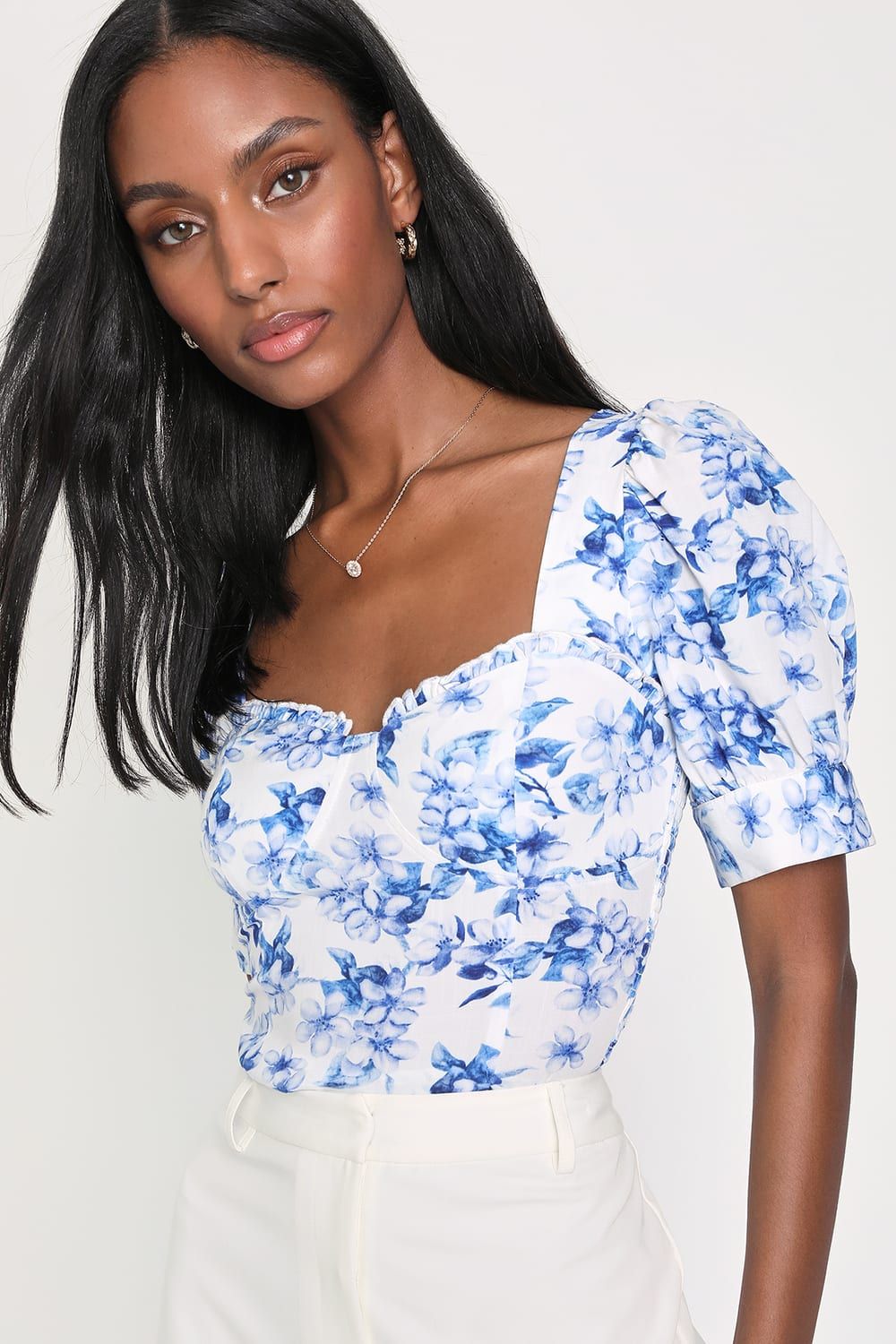 Always Amorous White Floral Print Bustier Puff Sleeve Crop Top | Lulus (US)