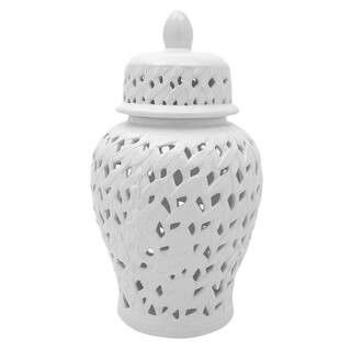 18 in. Bamboo Lattice Temple Jar - White | The Home Depot