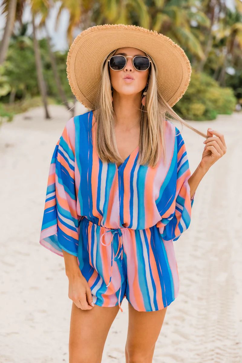 Back In My Heart Royal Blue Striped Romper | The Pink Lily Boutique