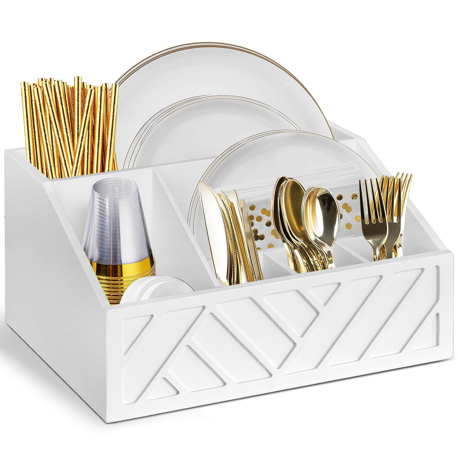 Paper Plate Dispenser, Paper Plate Holder for Kitchen Counter, Wood Rustic Silverware Utensil Cad... | Amazon (US)