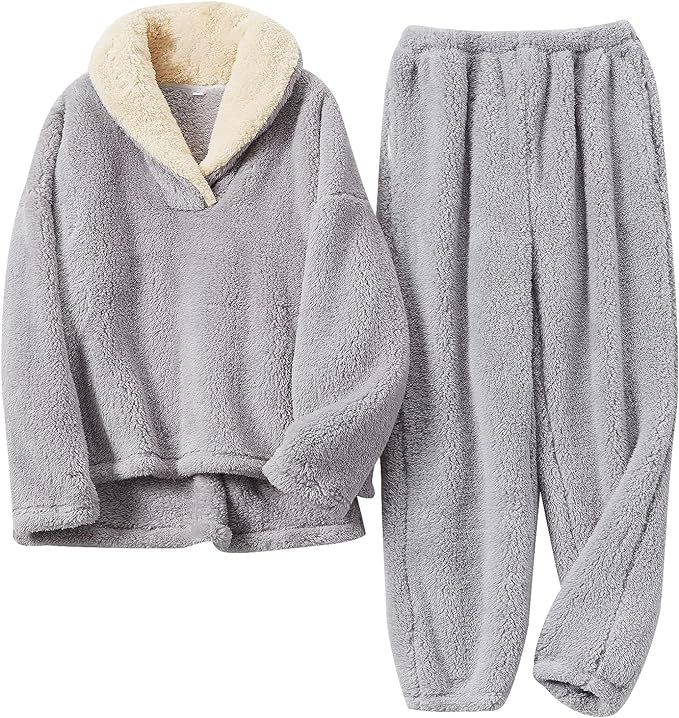 BOSECETA Fluffy Pajamas Set for Women Soft Comfy Fleece Pjs Pullover Pants Loose Plush Sleepwear ... | Amazon (US)