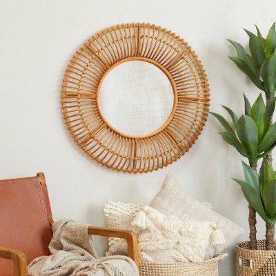 31&#34; Bohemian Rattan Round Wall Mirror Brown - Olivia &#38; May | Target