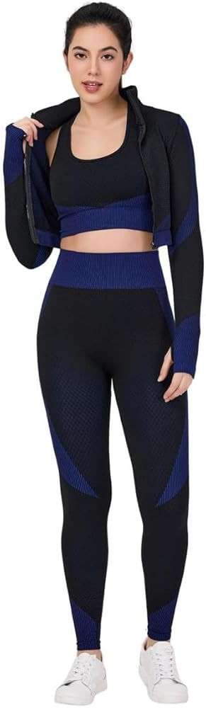 Women's 3-Piece Seamless Workout Set \u2013 High-Waist Leggings, Sports Bra & Crop Top \u2013 Yog... | Amazon (US)