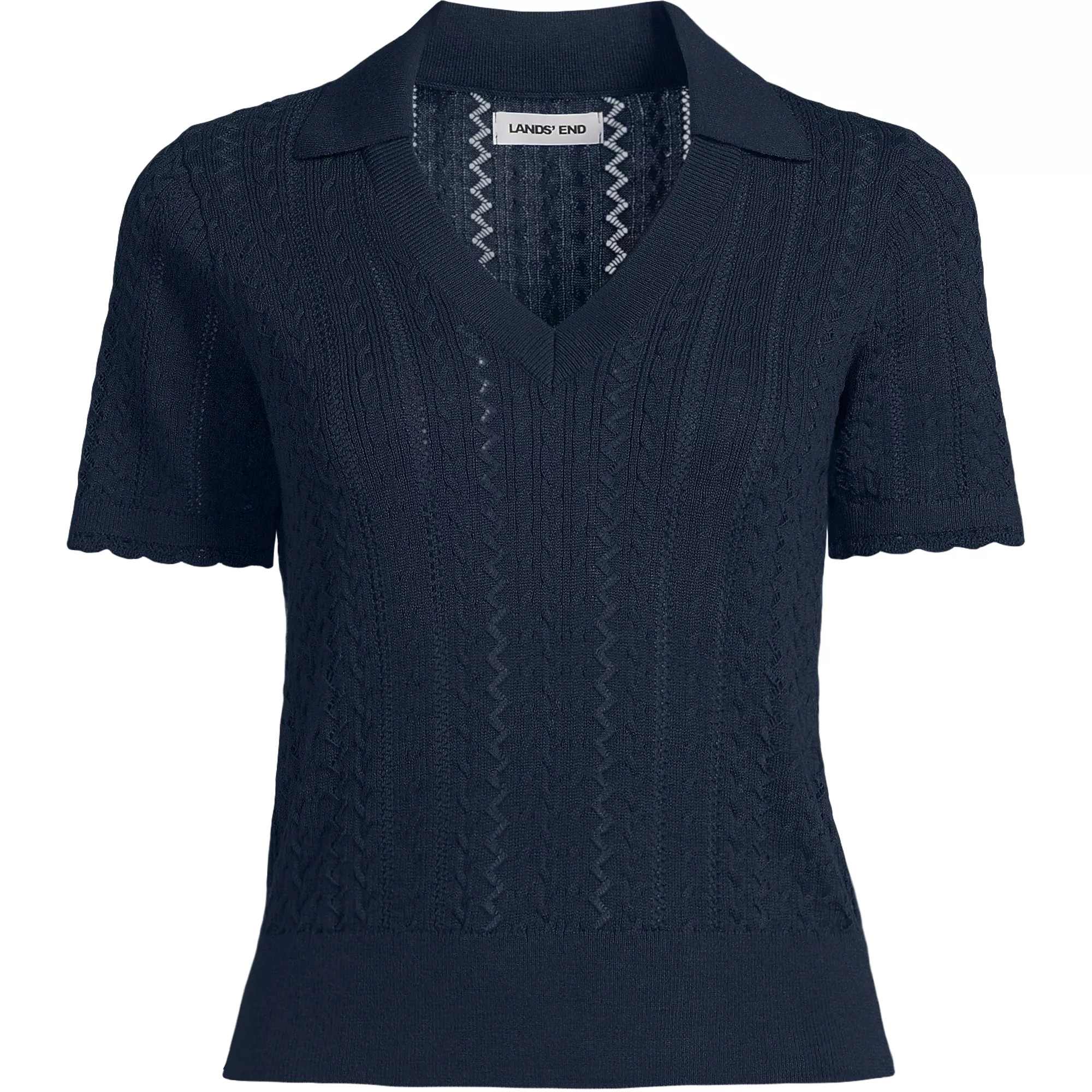 Women's Plus Size Fine Gauge Cotton Pointelle Polo Sweater | Lands' End (US)