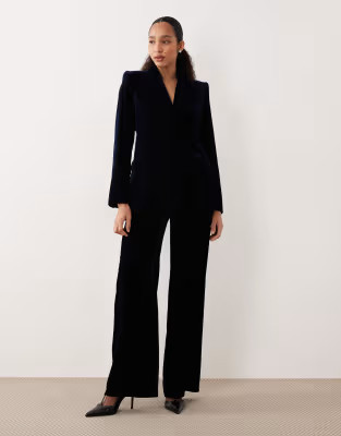 Mango Combi velvet tailored trouser co-ord in navy | ASOS (Global)