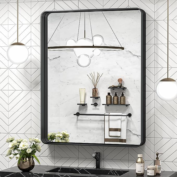 TokeShimi 36 x 30 Inch Black Bathroom Mirror for Wall Vanity Mirror with Non-Rusting Aluminum All... | Amazon (US)