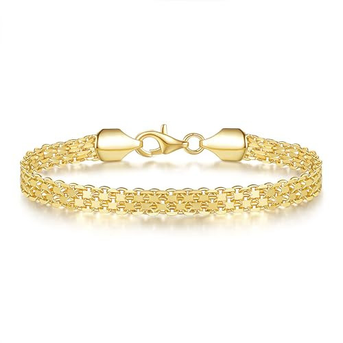 FEGER 14K Gold Mesh Chain Bracelet for Women and Men Dainty Gold Bracelets Gift for Women(6.5''-8.5'') | Amazon (US)