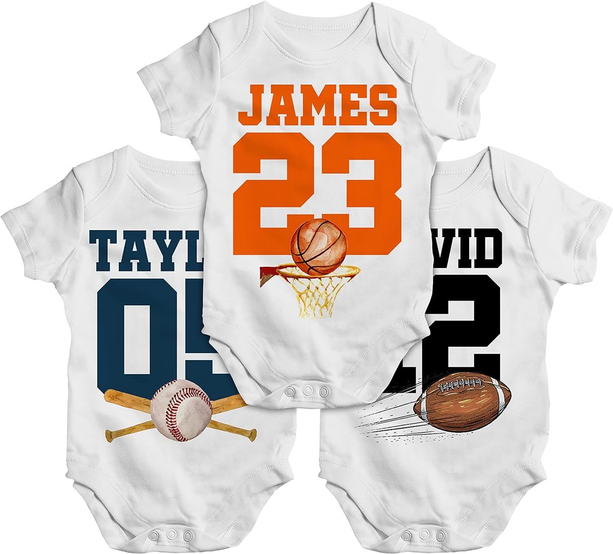 Personalized Sports Baby Onesie for Boy - 8 Designs & Colors Customized Baseball Girl Outfits Gif... | Amazon (US)