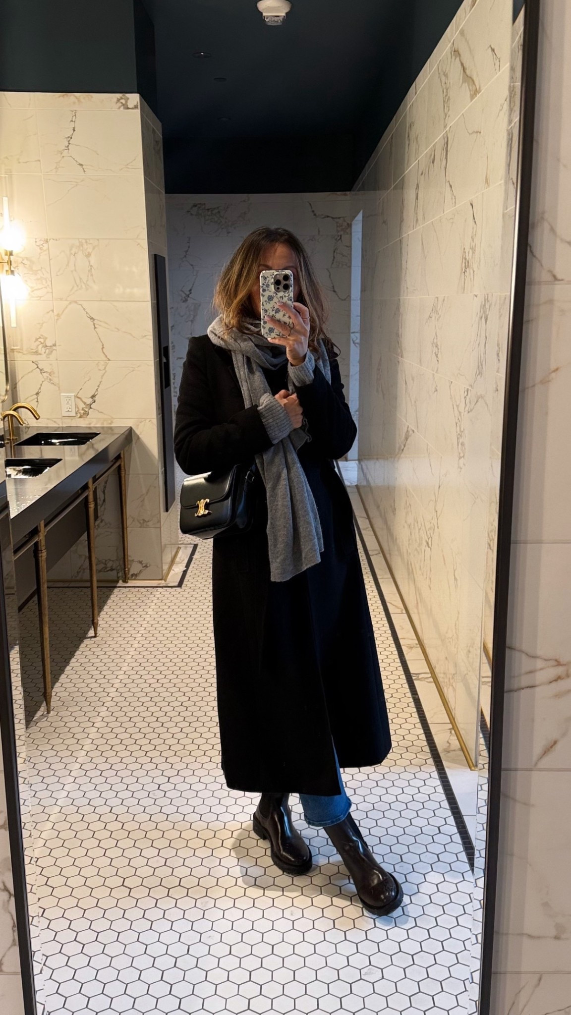 Saturday fit!  
Second year wearing these $50 boots and I find them sooo comfy. 
Wrap coat is old Ralph Lauren, linking similar.  
Linking same style box bag (I have it brown and love!)

