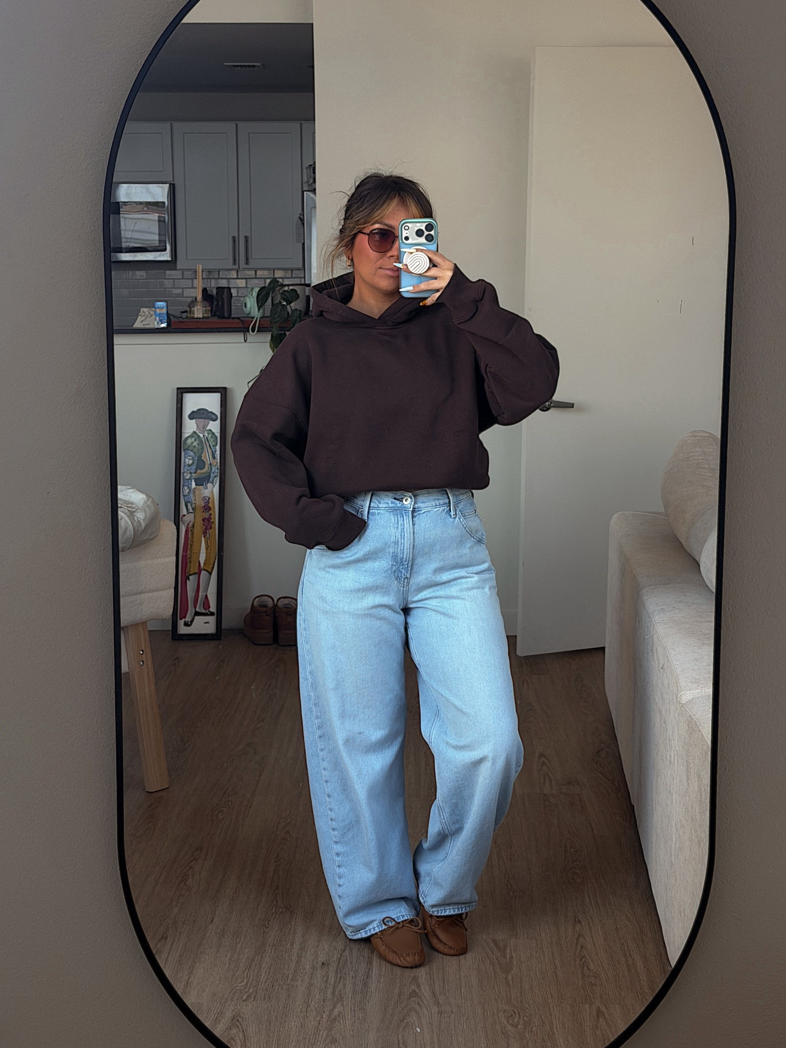 hoodie - abercrombie 
jeans - uniqlo
mocs - minnetonka
sunnies - quay

#LTKdayinmylife #LTKootd #LTKSaleAlert