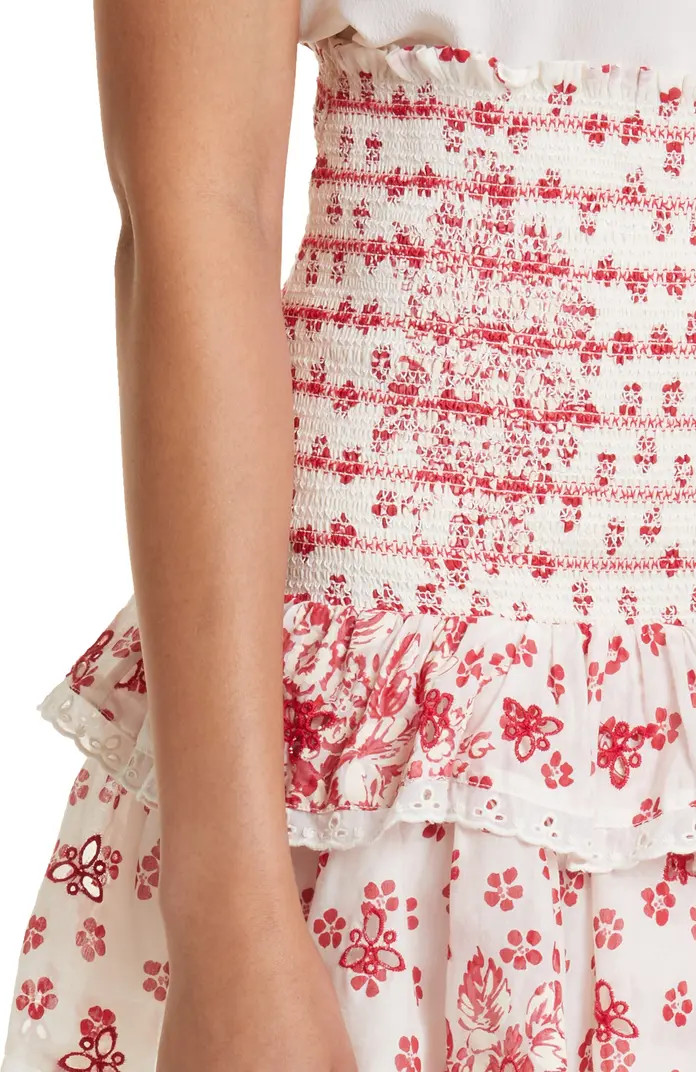 Floral Embroidery Smocked Tiered Ruffle Skirt | Nordstrom