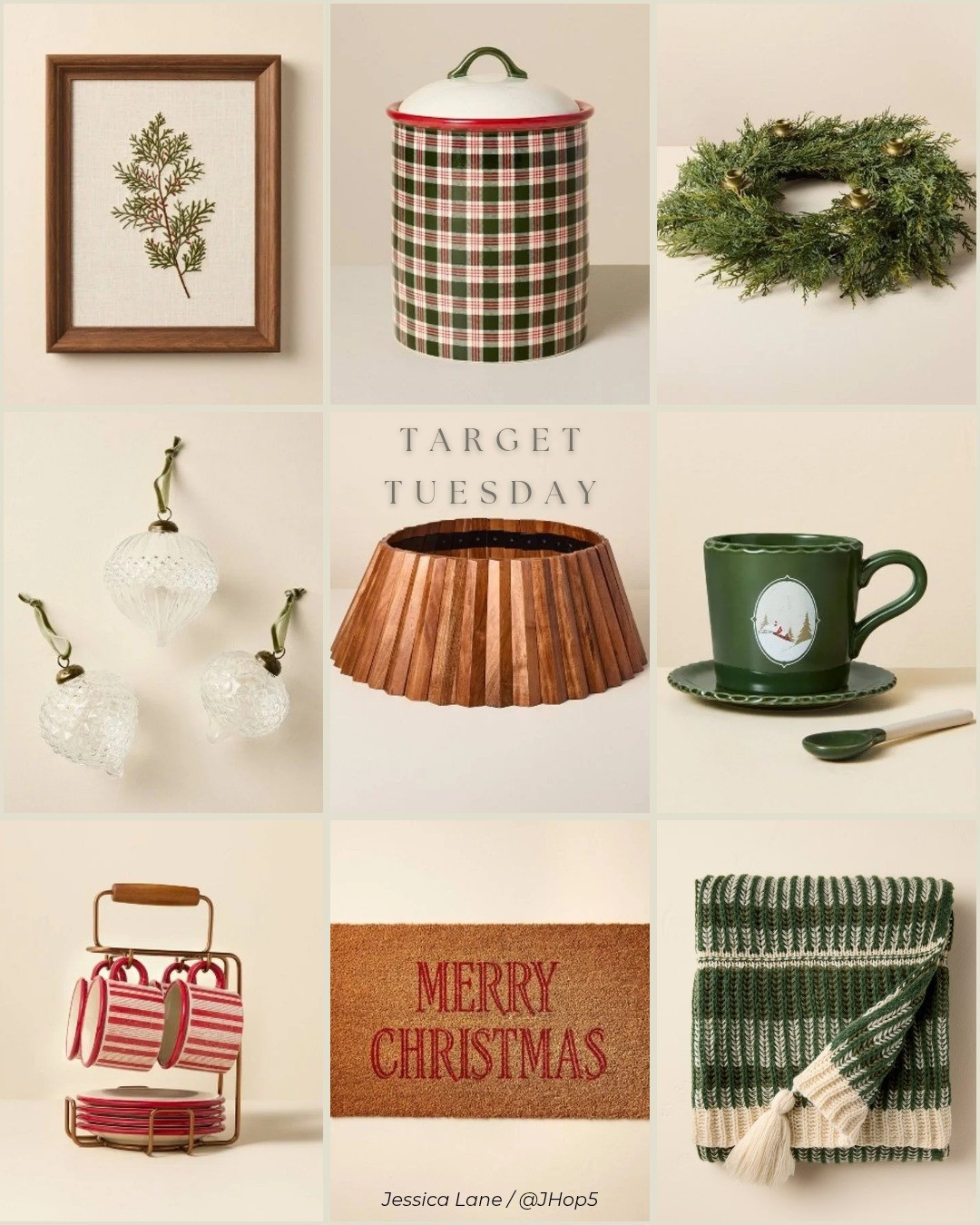 Cozy holiday details from Hearth & Hand with Magnolia at Target. Classic plaid, striped mugs, glass ornaments and a green knit throw paired with warm wood accents.

#LTKSeasonal #LTKHome