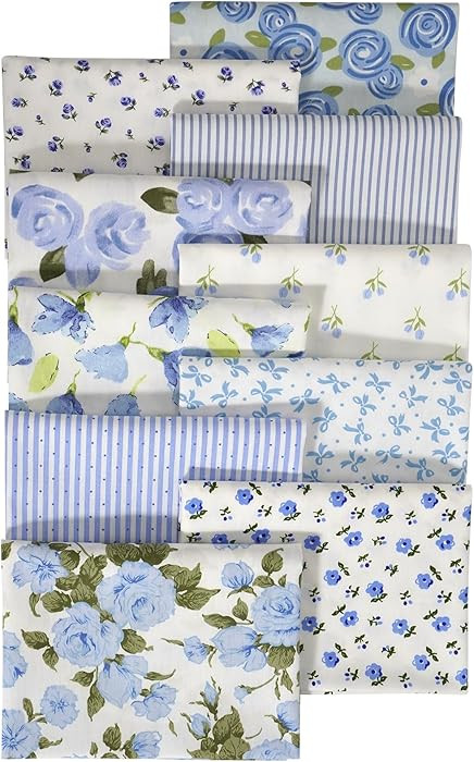 10 Pieces 50x50cm Floral Cotton Fabric Blue Series Patterns Pre-Cut Patchwork Squares for DIY Cra... | Amazon (US)