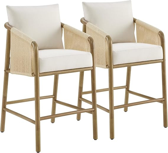 CHITA Paper Cord Braid Counter Height Barstools Set of 2, Fabric Upholstered Woven Rope Counter S... | Amazon (US)