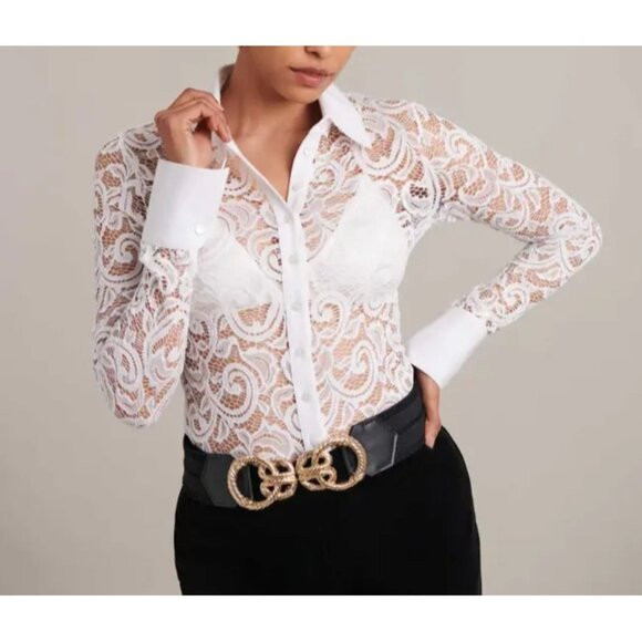 Anne Fontaine Lace & Cotton Long Sleeve Shirt Size 44 | Poshmark