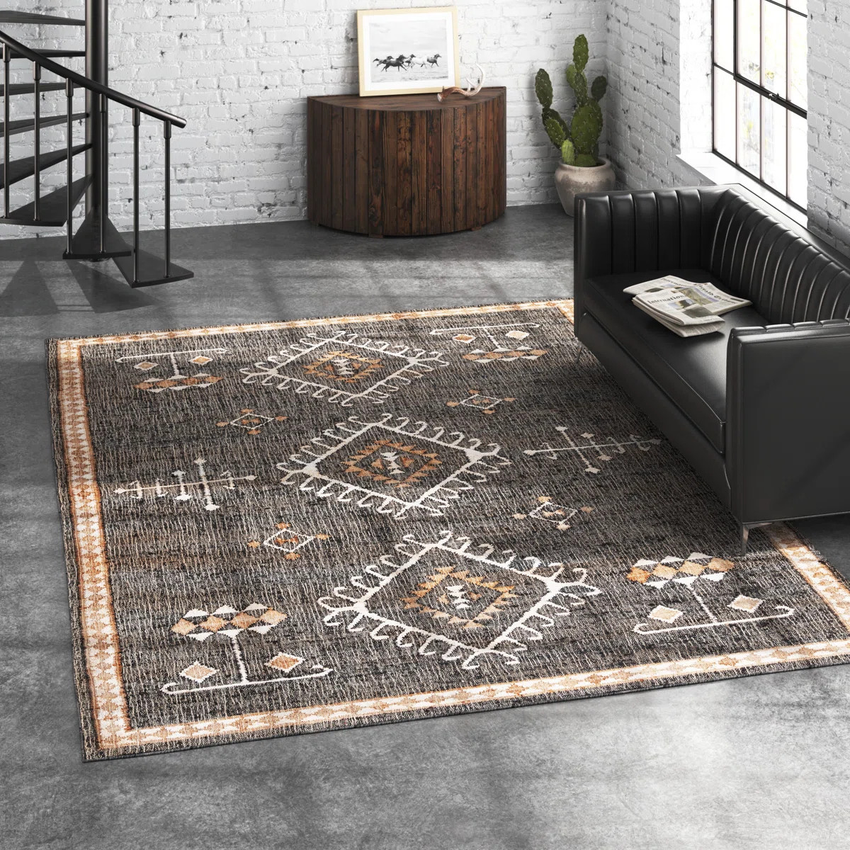 Mickie Southwestern Handmade Flatweave Jute Black/Ivory Area Rug | Wayfair North America