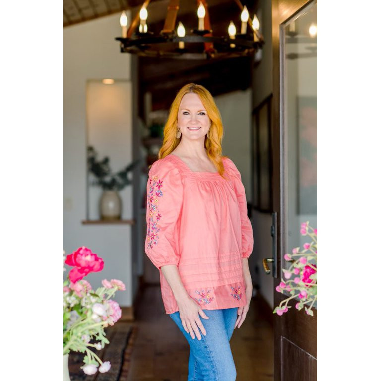 The Pioneer Woman Embroidered Square Neck Blouse, Women's | Walmart (US)