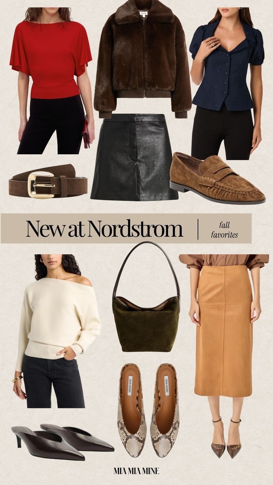 Nordstrom new fall arrivals
Faux leather skirts, faux suede skirt, kitten heel mules, suede loafers and fall sweaters