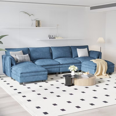141.5'' U-Shaped Modular Sectional Sofa with Movable Ottoman, Armrest Pockets | Target
