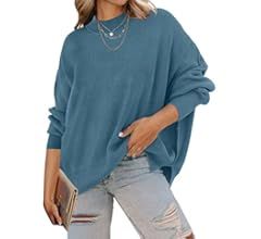 ZESICA Women's 2023 Fall Casual Long Sleeve Crew Neck Side Slit Oversized Ribbed Knit Pullover Sw... | Amazon (US)