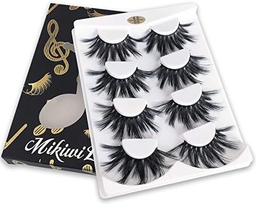 Mikiwi 25mm Lashes, Dramatic 6D Faux Mink Lashes, Fluffy Volume Eyelashes, Thick Crossed Lashes, Lon | Amazon (US)