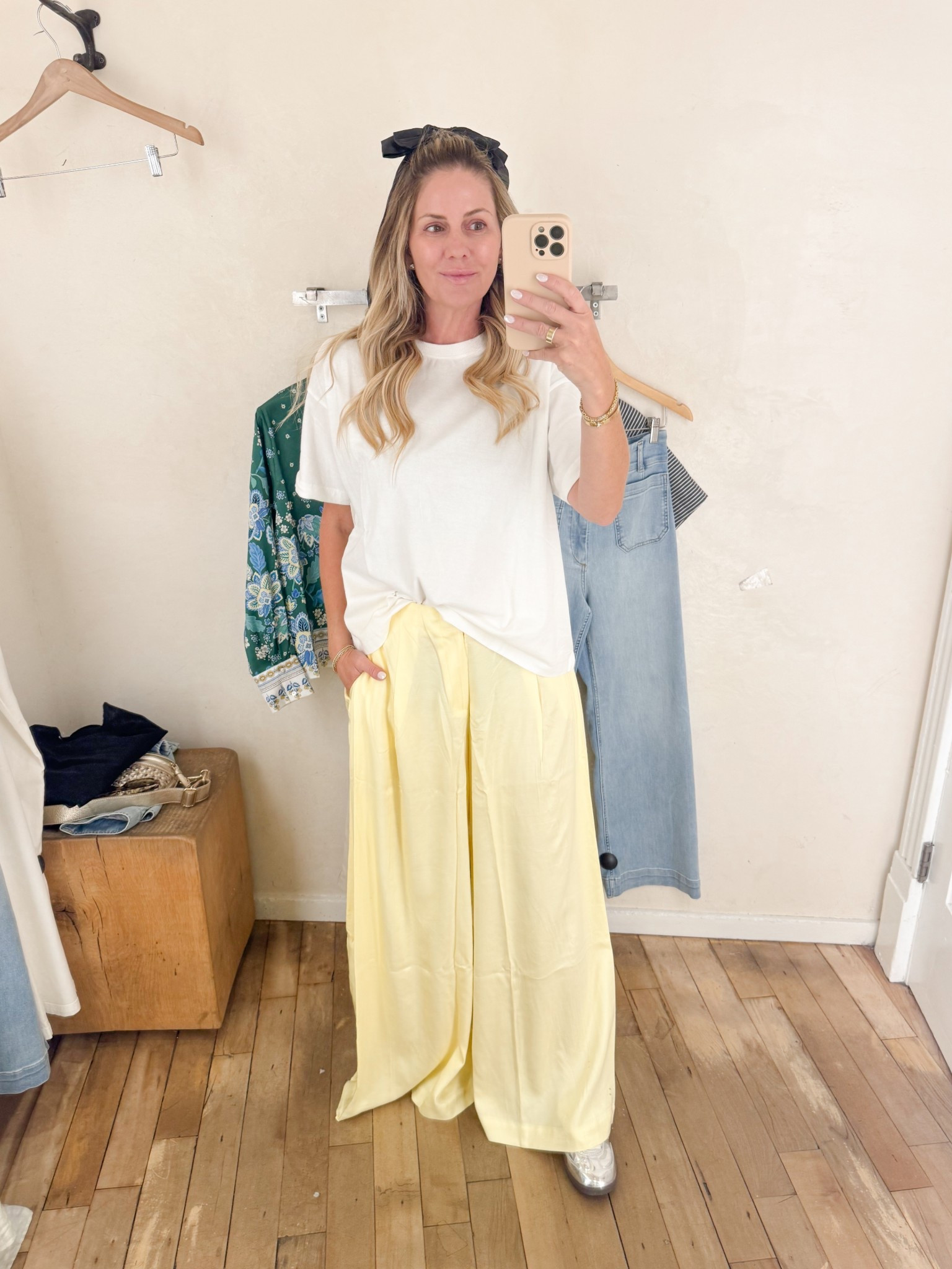 Spring/summer yellow pants and a t shirt. Perfect way to make a basic outfit more fun. 

#LTKOver40 #LTKSeasonal #LTKTravel