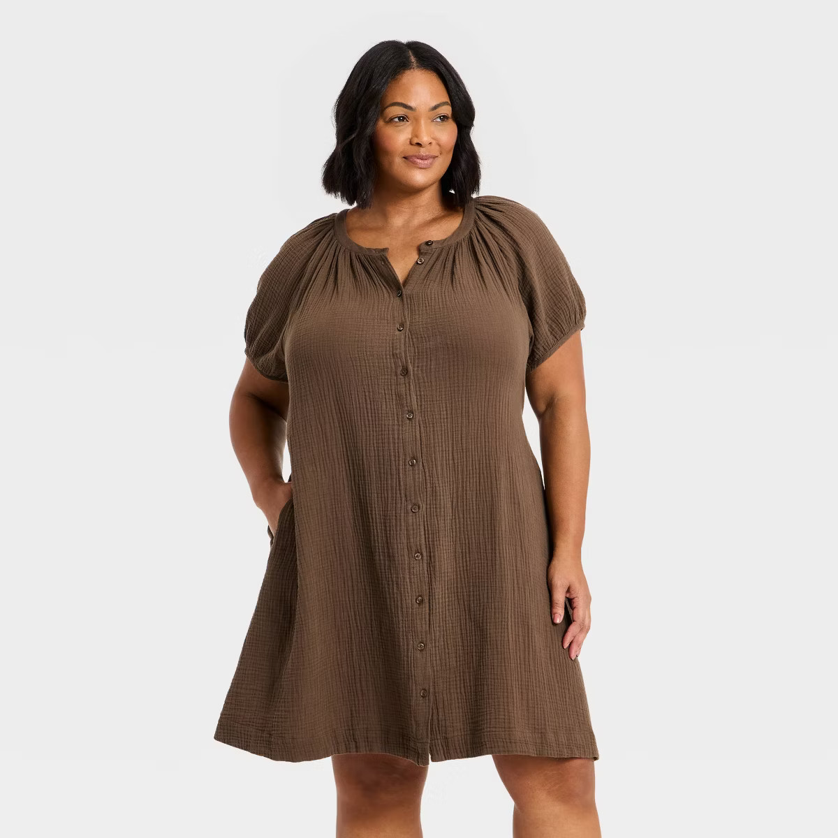 Women's Puff Short Sleeve Button-Down Mini A-Line Sundress - Universal Thread™ | Target