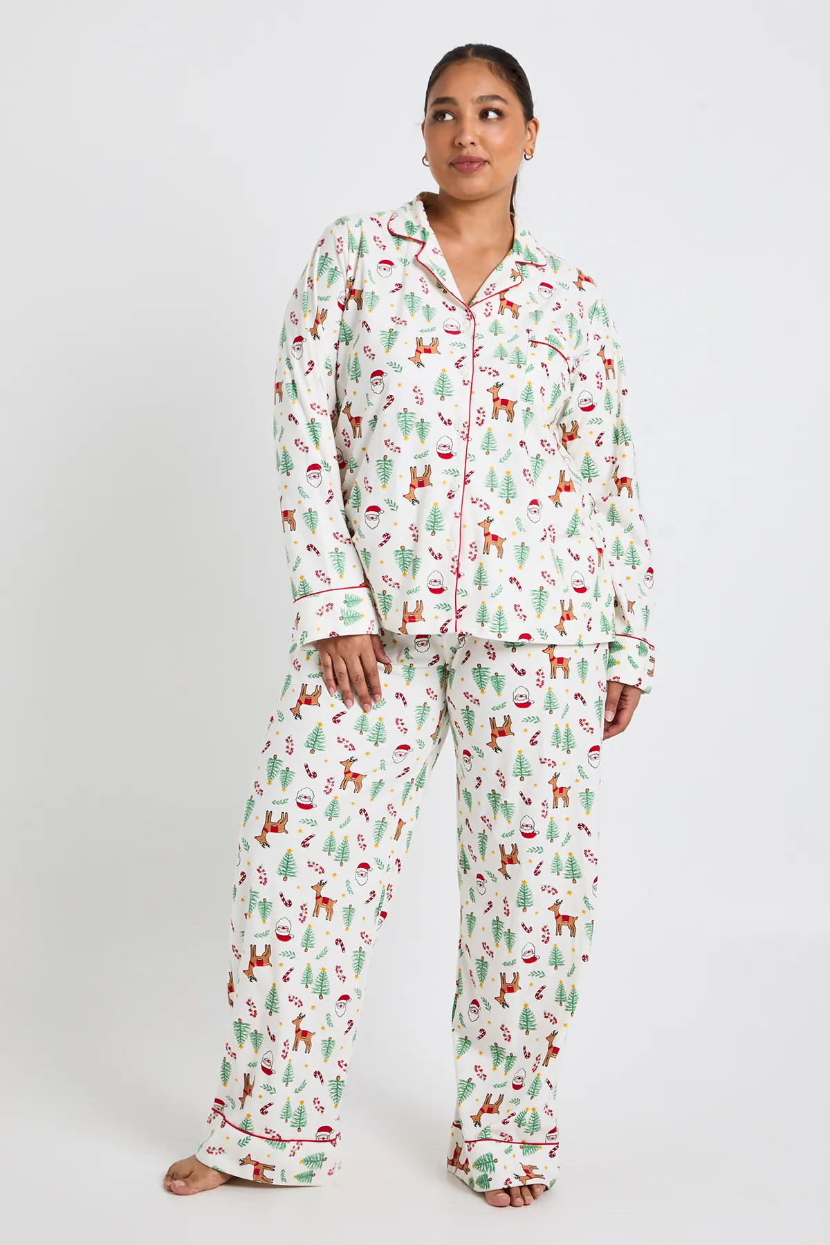 Plus Matching Family Christmas Print Trouser PJ Set | Boohoo.com (UK & IE)