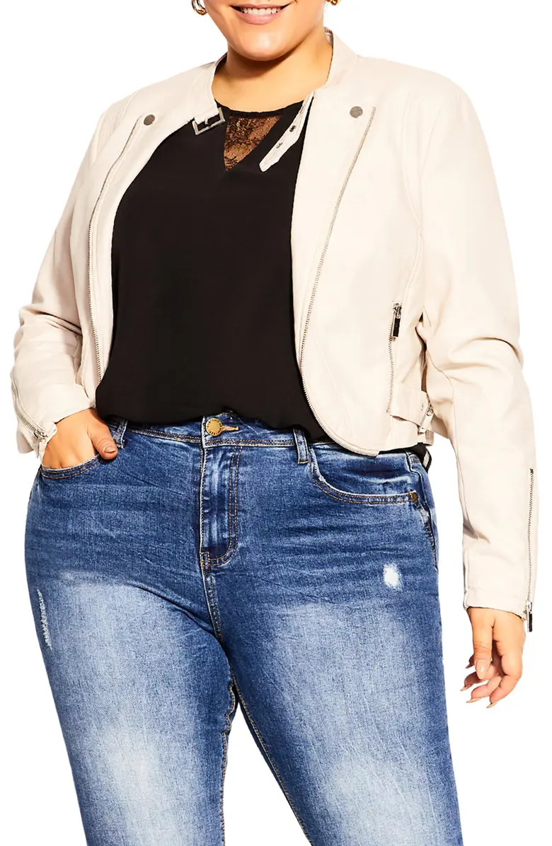 City Chic Crop Faux Leather Biker Jacket | Nordstrom | Nordstrom