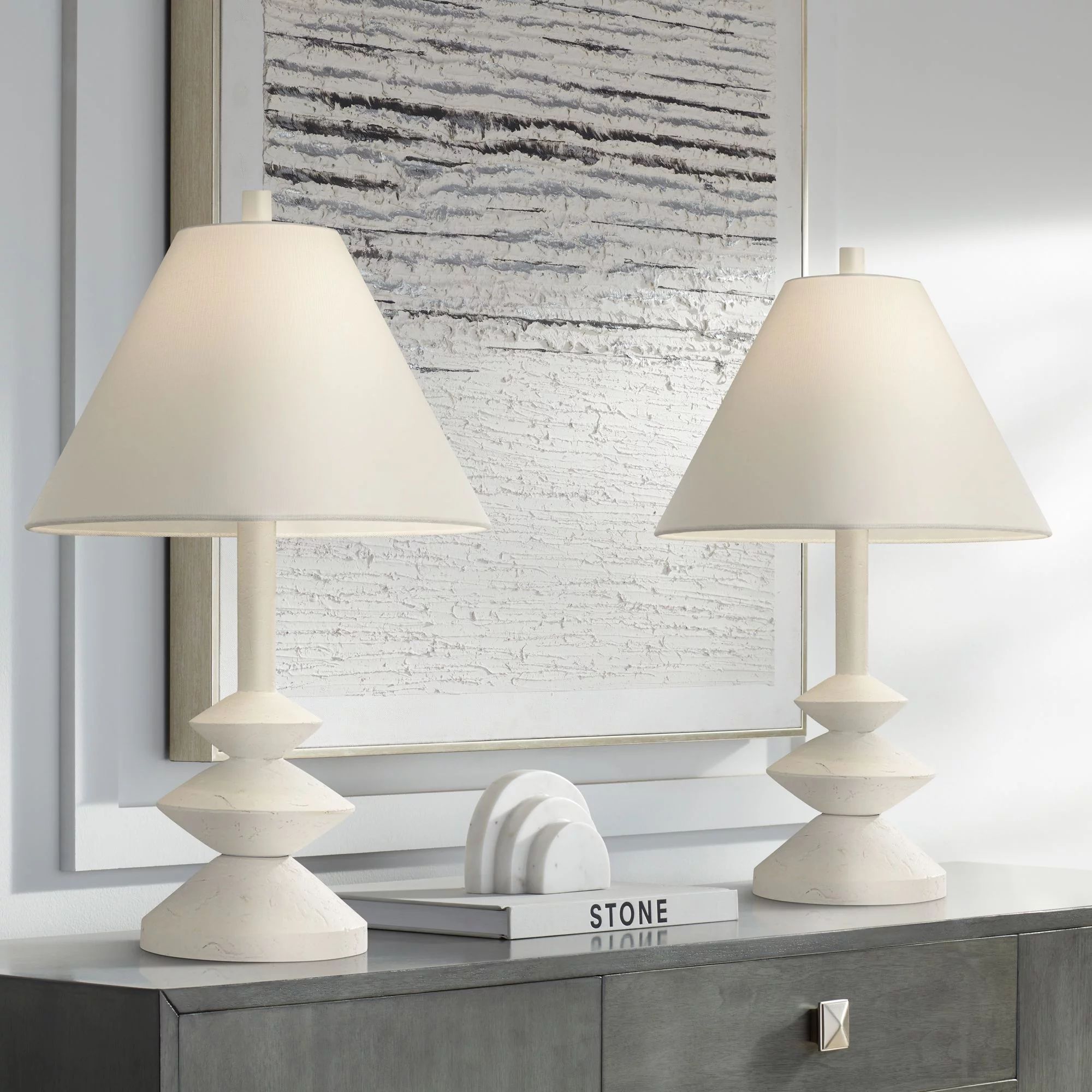 360 Lighting Ashely 24 1/2" High Mid Century Modern Accent Table Lamps Set of 2 White Finish Livi... | Walmart (US)