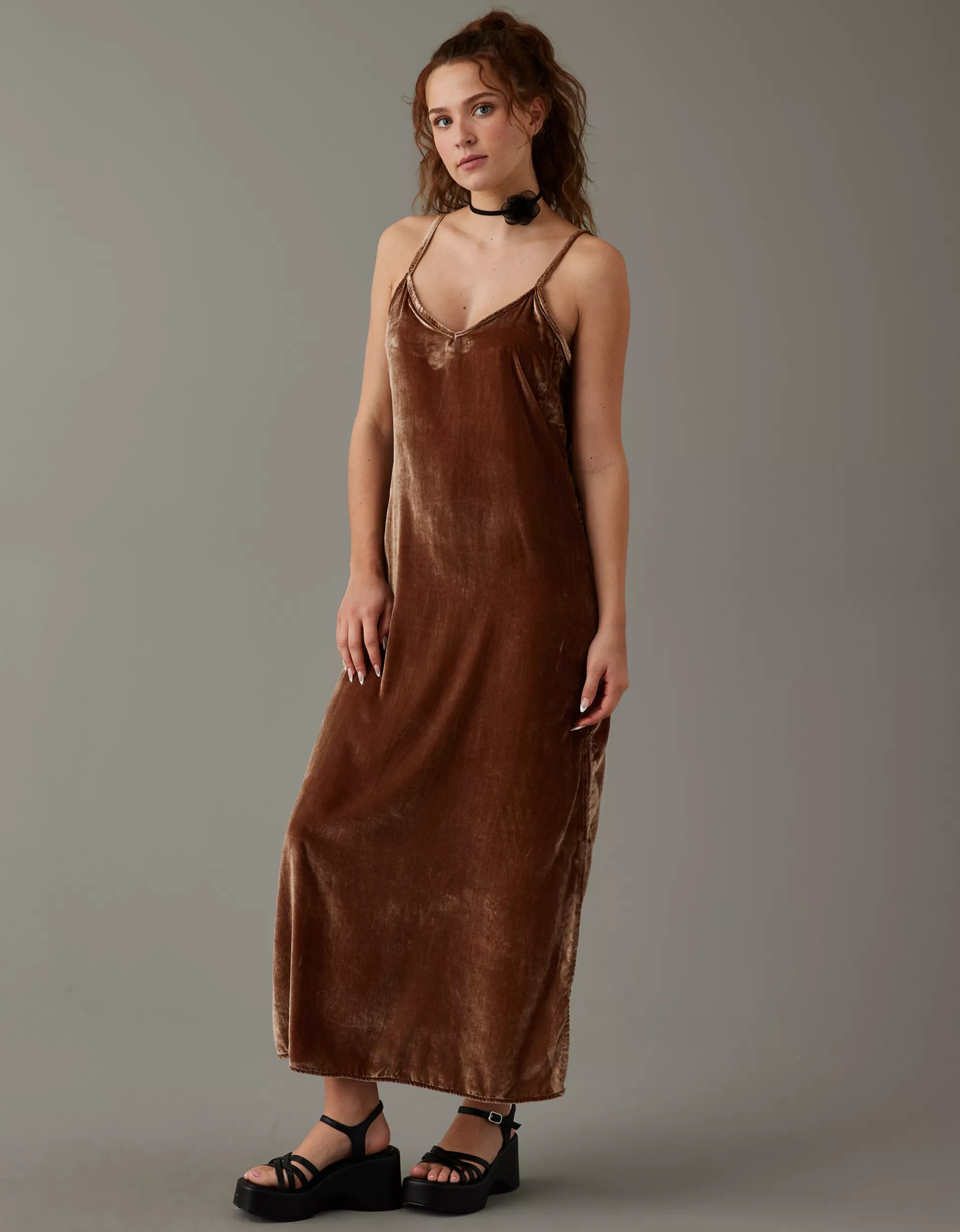 AE Velvet Slip Midi Dress | American Eagle Outfitters (US & CA)