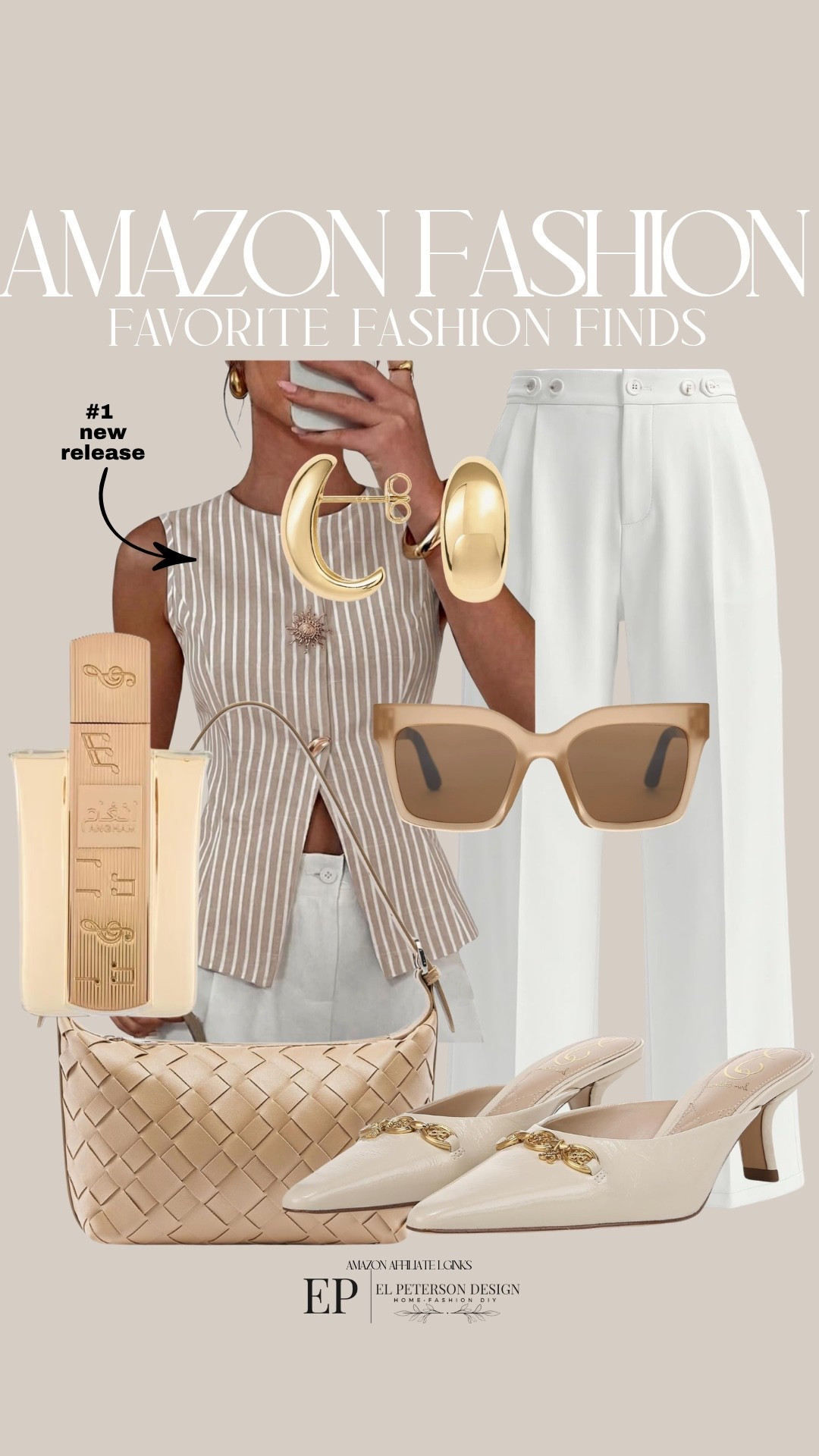 Amazon
Vest
Slacks
Sunglasses
Purse
Perfume
Earrings
Heels