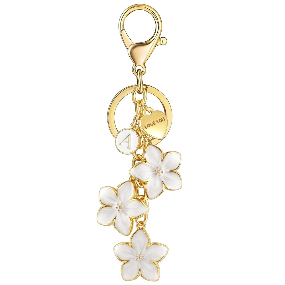 XGALBLA Big Flower Initial Keychain with Love You Heart, Cute Flower Letter Keychain for Women, B... | Amazon (US)