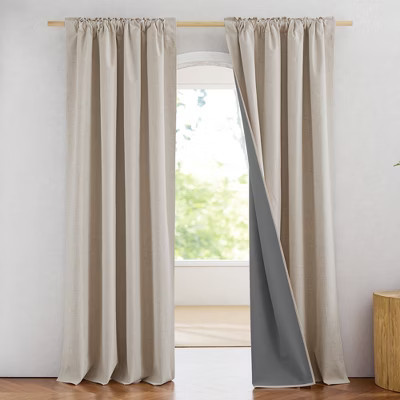 NICETOWN Faux Linen Full Blackout Curtains Thermal Insulated Noise Reducing Window Drapes for Living Room Bedroom, 52W x 95L, Light Beige | Target