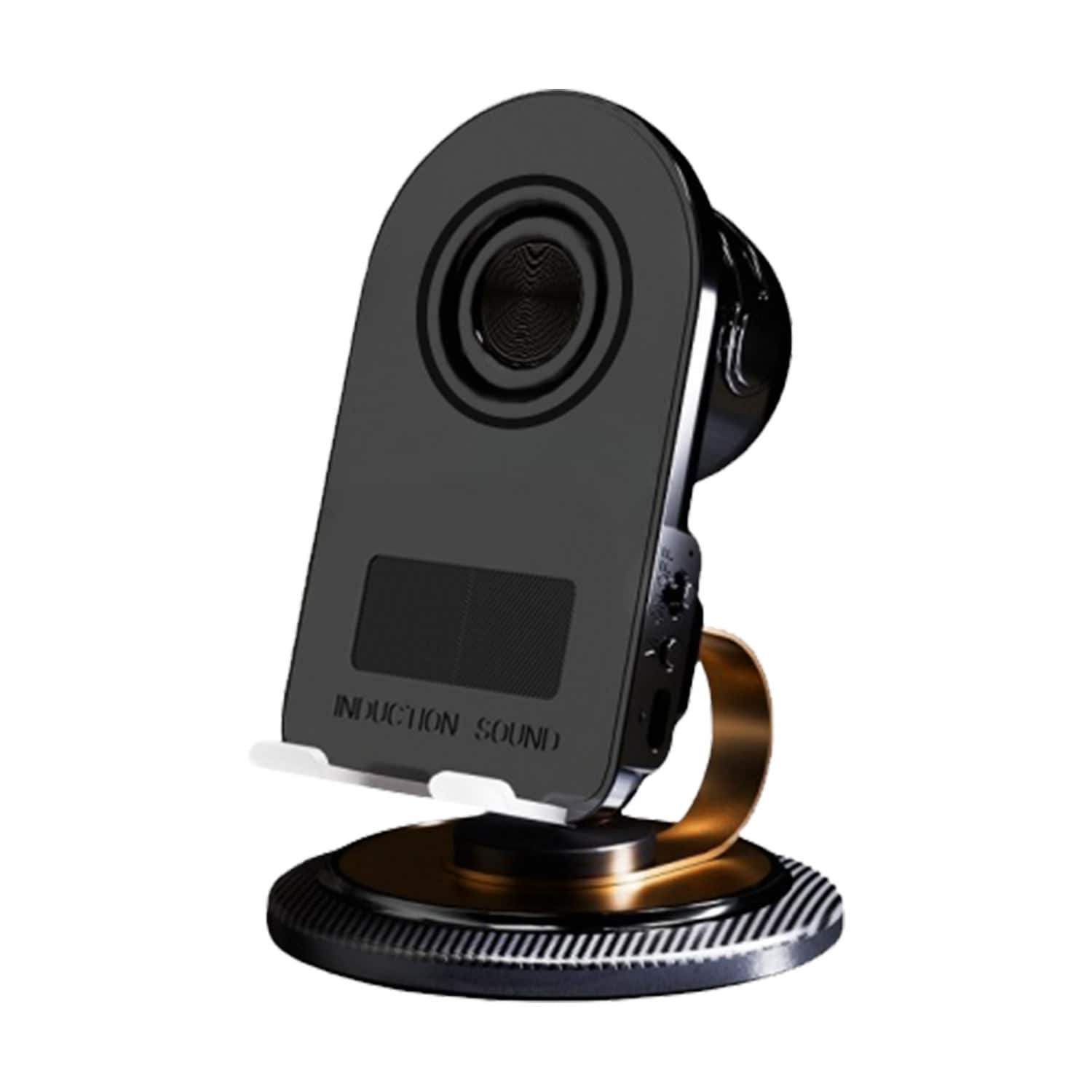 PRIMEPLUS - 360° Inductive Speaker Phone Holder, 2-in-1 Bluetooth 5.3 Phone Stand, Metal Support for Phones iPad - Black | Best Buy U.S.