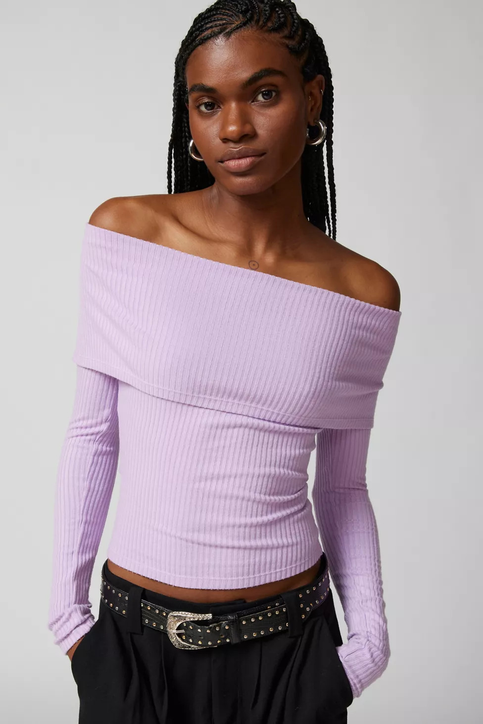 UO Hailey Foldover Off-The-Shoulder Long Sleeve Top | Urban Outfitters (US and RoW)