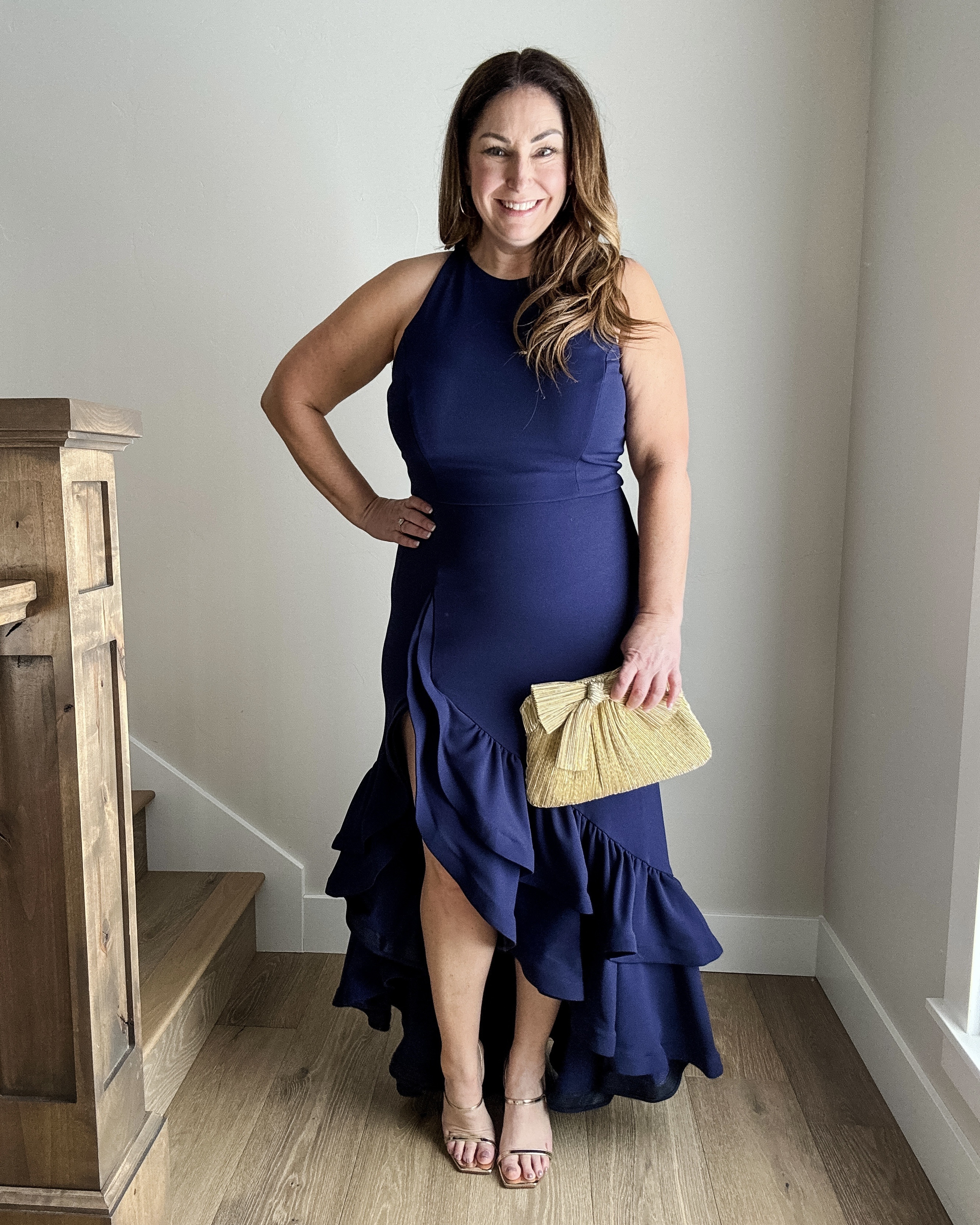 Long Navy formal dress with ruffles! This is one of my all time favorite dresses since the ruffles have a mesh end to keep them full, the body has some stretch but the dress overall runs small wearing 14.  

 

#LTKOver40 #LTKMidsize #LTKWedding