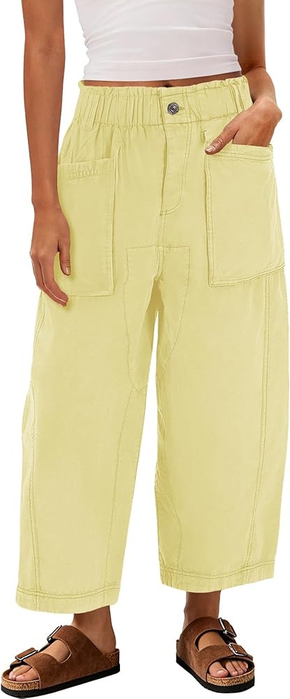 Yanekop Womens Wide Leg Capri Pants Barrel Summer Casual Baggy Harem Pants Cropped Comfy Palazzo ... | Amazon (US)