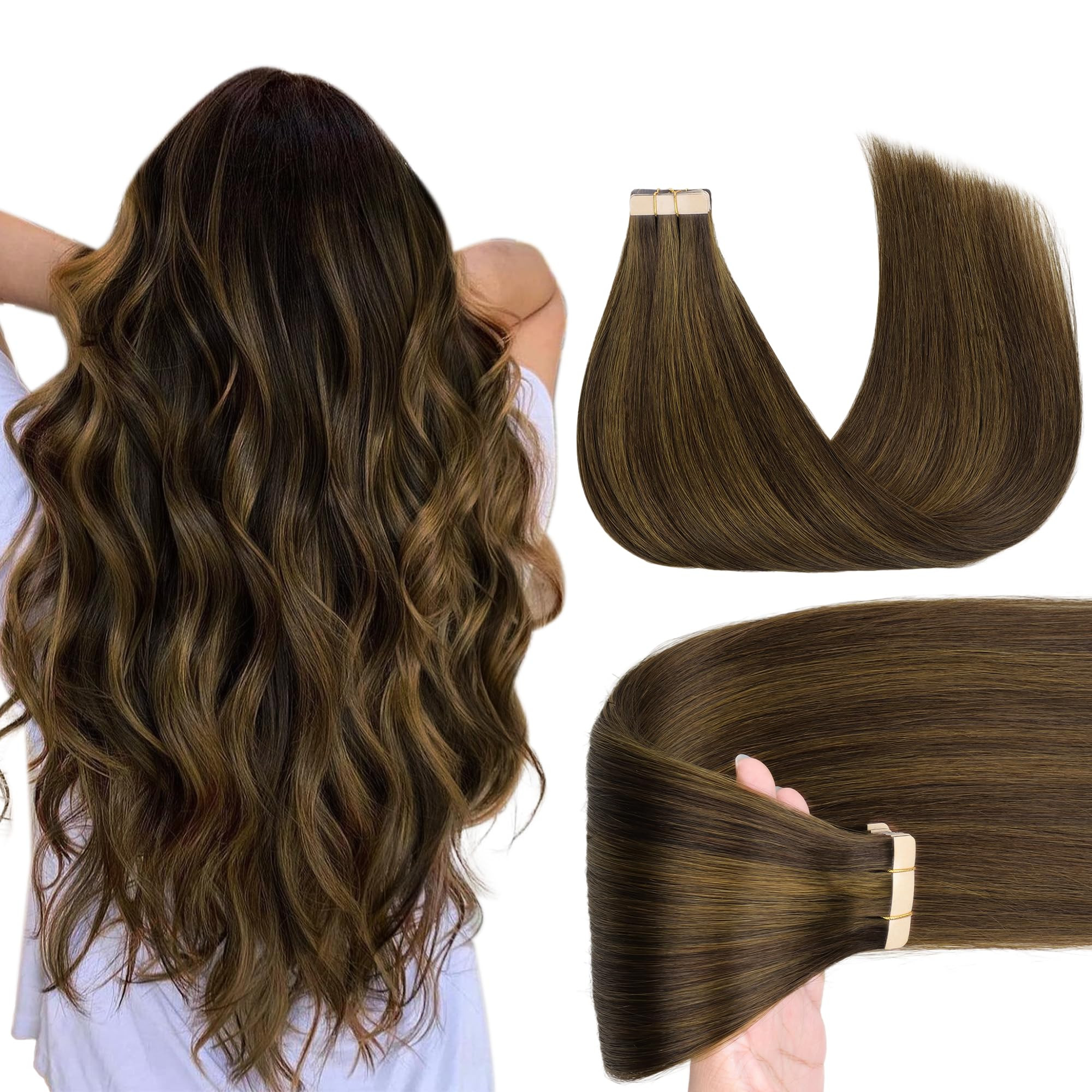 GOO GOO Tape in Hair Extensions Human Hair, 2C/4E/6C Brown Sugar Swirl Highlights, 20inch 50g 20p... | Amazon (US)